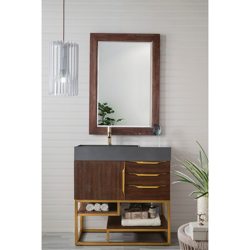 James Martin Columbia 36" Single Vanity Coffee Oak Radiant Gold with Dusk Gray Glossy Composite Top 388-V36-CFO-RG-DGG