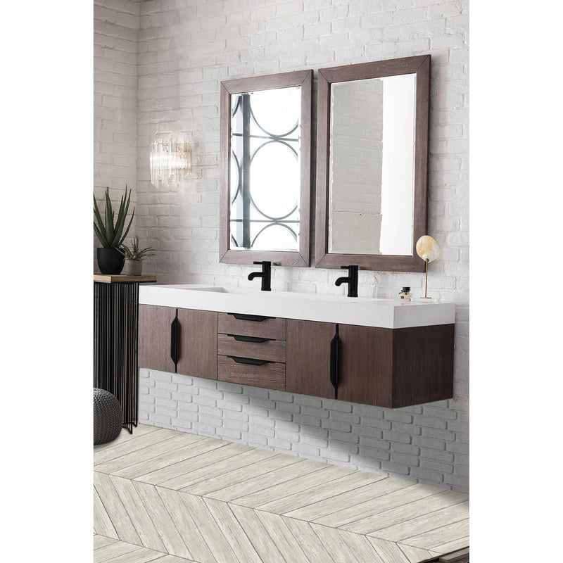 James Martin Mercer Island 72" Double Vanity Coffee Oak Matte Black with Glossy White Composite Top 389-V72D-CFO-MB-GW