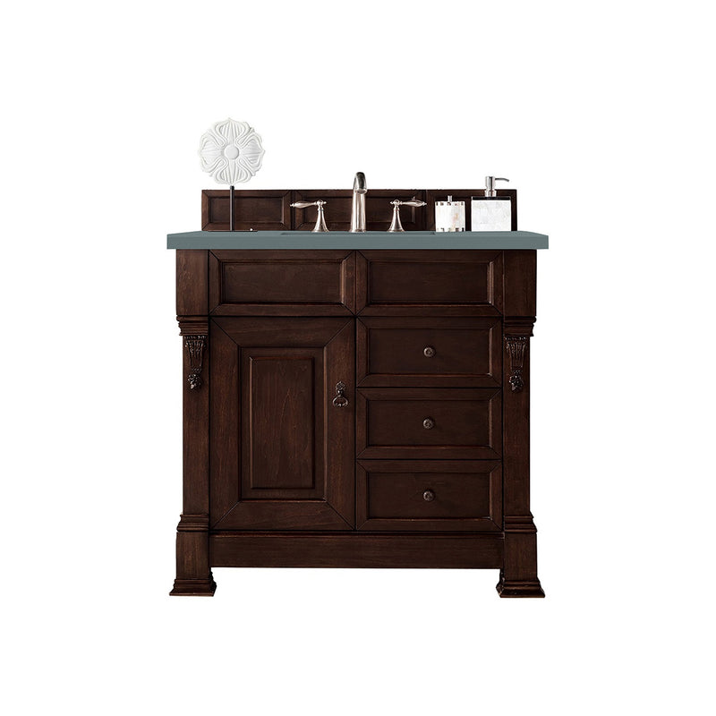 James Martin Brookfield 36" Burnished Mahogany Single Vanity with 3 cm Cala Blue Quartz Top 147-114-5566-3CBL