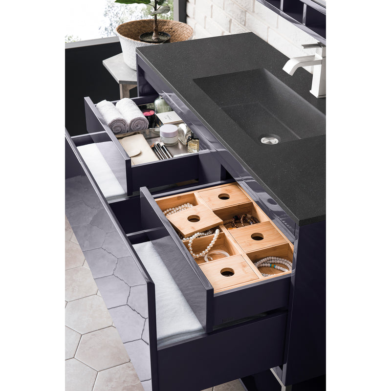 James Martin Milan 47.3" Single Vanity Cabinet Modern Gray Glossy with Charcoal Black Composite Top 801V47.3MGGCHB