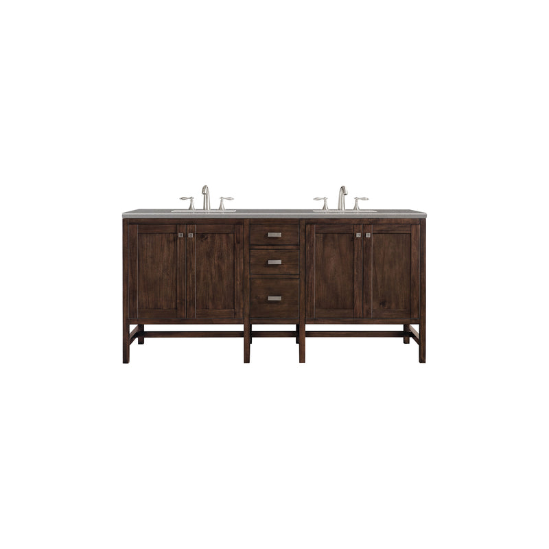 James Martin Addison 72" Double Vanity Cabinet Mid Century Acacia with 3 cm Grey Expo Quartz Top E444-V72-MCA-3GEX