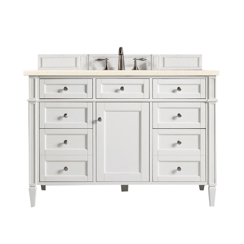 James Martin Brittany 48" Bright White Single Vanity with 3 cm Eternal Marfil Quartz Top 650-V48-BW-3EMR