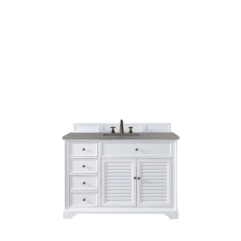 James Martin Savannah 48" Single Vanity Cabinet Bright White with 3 cm Grey Expo Quartz Top 238-104-V48-BW-3GEX