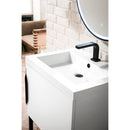 James Martin Columbia 24" Single Vanity Cabinet Glossy White Matte Black with White Glossy Resin Countertop 388-V24-GW-MBK-WG