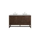 James Martin Athens 60" Double Vanity Cabinet Mid Century Acacia with 3 cm Eternal Serena Top E645-V60D-MCA-3ESR