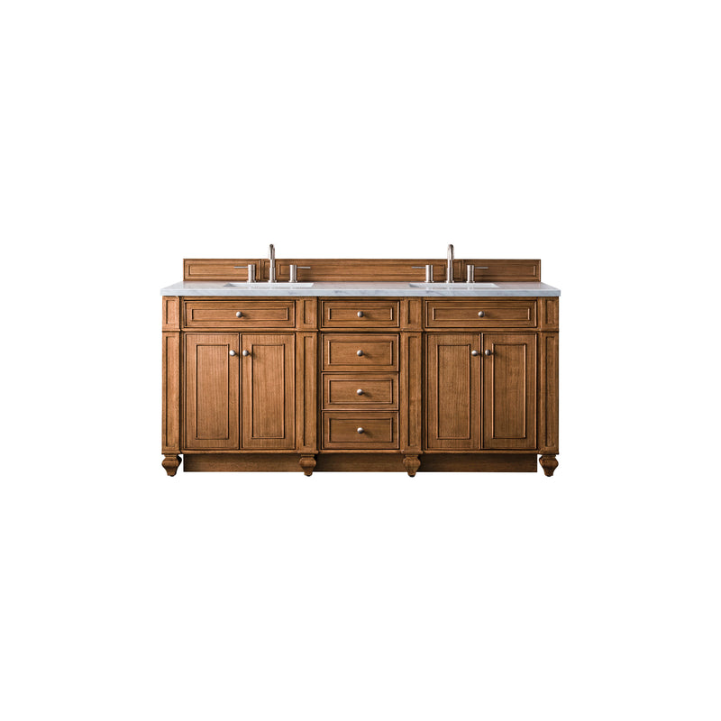 James Martin Bristol 72" Double Vanity Saddle Brown with 3 cm Eternal Jasmine Pearl Quartz Top 157-V72-SBR-3EJP