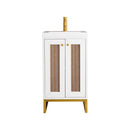 James Martin Chianti 20" Single Vanity Cabinet Glossy White Radiant Gold with White Glossy Composite Countertop E303V20GWRGDWG