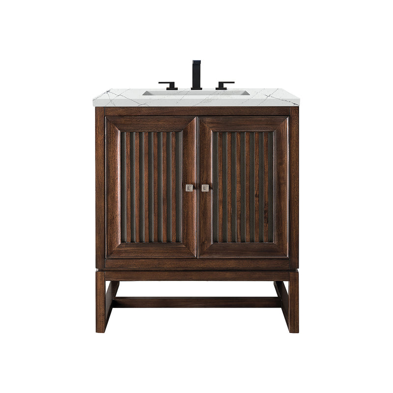 James Martin Athens 30" Single Vanity Cabinet Mid Century Acacia with 3 cm Ethereal Noctis Top E645-V30-MCA-3ENC