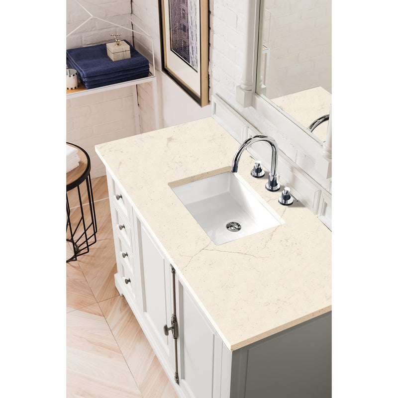 James Martin Providence 48" Single Vanity Cabinet Bright White with 3 cm Eternal Marfil Quartz Top 238-105-V48-BW-3EMR