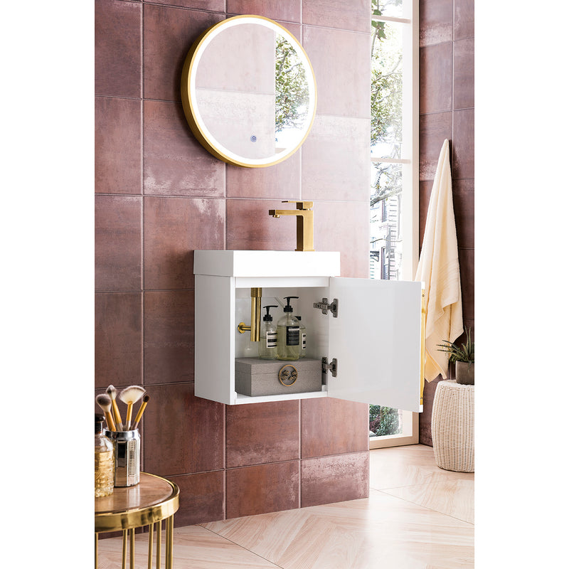 James Martin Columbia 16" Single Vanity Cabinet Glossy White with White Glossy Composite Countertop 388V16GWWG