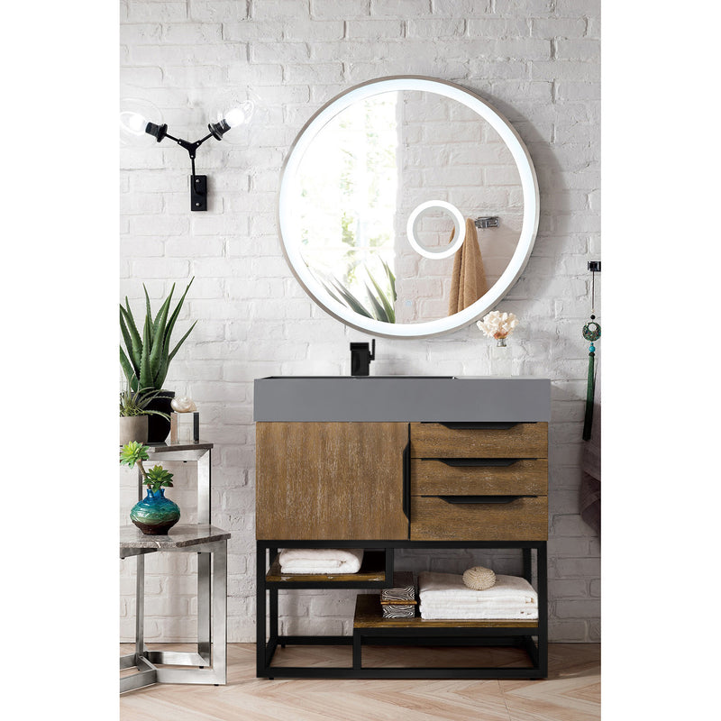 James Martin Columbia 36" Single Vanity Latte Oak Matte Black with Dusk Gray Glossy Composite Top 388-V36-LTO-MB-DGG