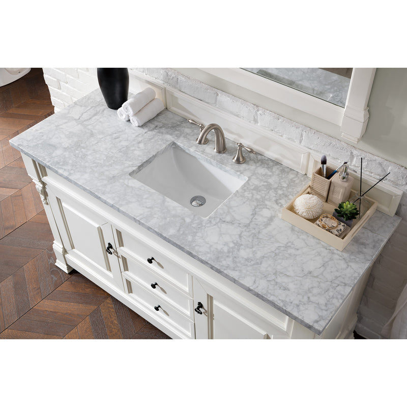 James Martin Brookfield 60" Bright White Single Vanity with 3 cm Carrara Marble Top 147-V60S-BW-3CAR