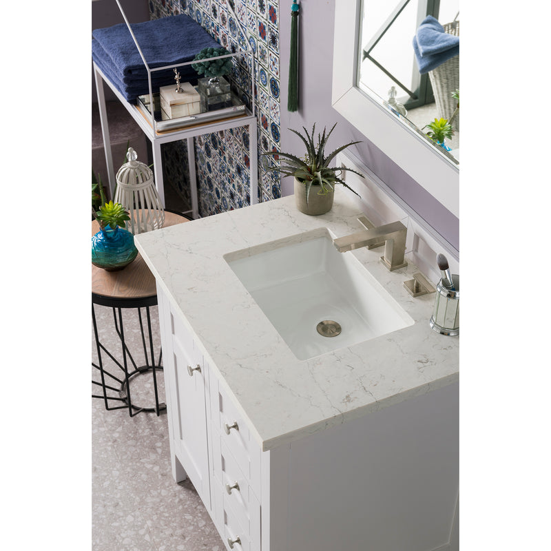 James Martin Palisades 30" Single Vanity Bright White with 3 cm Eternal Jasmine Pearl Quartz Top 527-V30-BW-3EJP