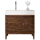 James Martin Linear 36" Single Vanity Mid Century Walnut with Glossy White Composite Top 210-V36-WLT-GW