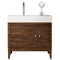 James Martin Linear 36" Single Vanity Mid Century Walnut with Glossy White Composite Top 210-V36-WLT-GW