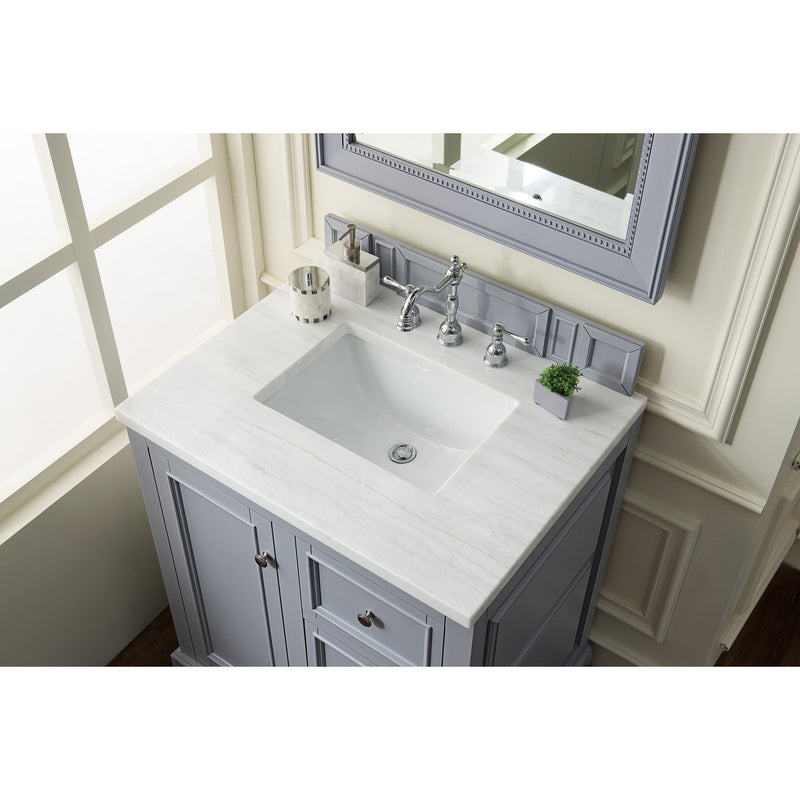 James Martin De Soto 30" Single Vanity Silver Gray with 3 cm Arctic Fall Solid Surface Top 825-V30-SL-3AF