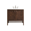 James Martin Addison 36" Single Vanity Cabinet with Doors Mid Century Acacia with 3 cm Classic White Quartz Top E445-V36-MCA-3CLW