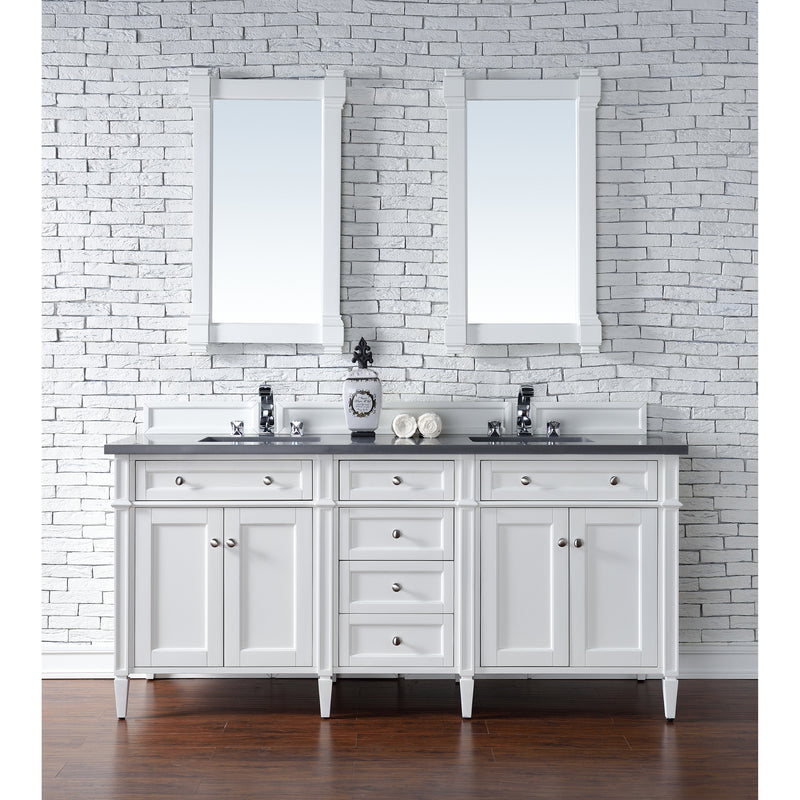 James Martin Brittany 72" Bright White Double Vanity with 3 cm Charcoal Soapstone Quartz Top 650-V72-BW-3CSP