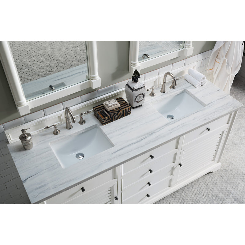 James Martin Savannah 72" Bright White Double Vanity with 3 cm Arctic Fall Solid Surface Top 238-104-V72-BW-3AF