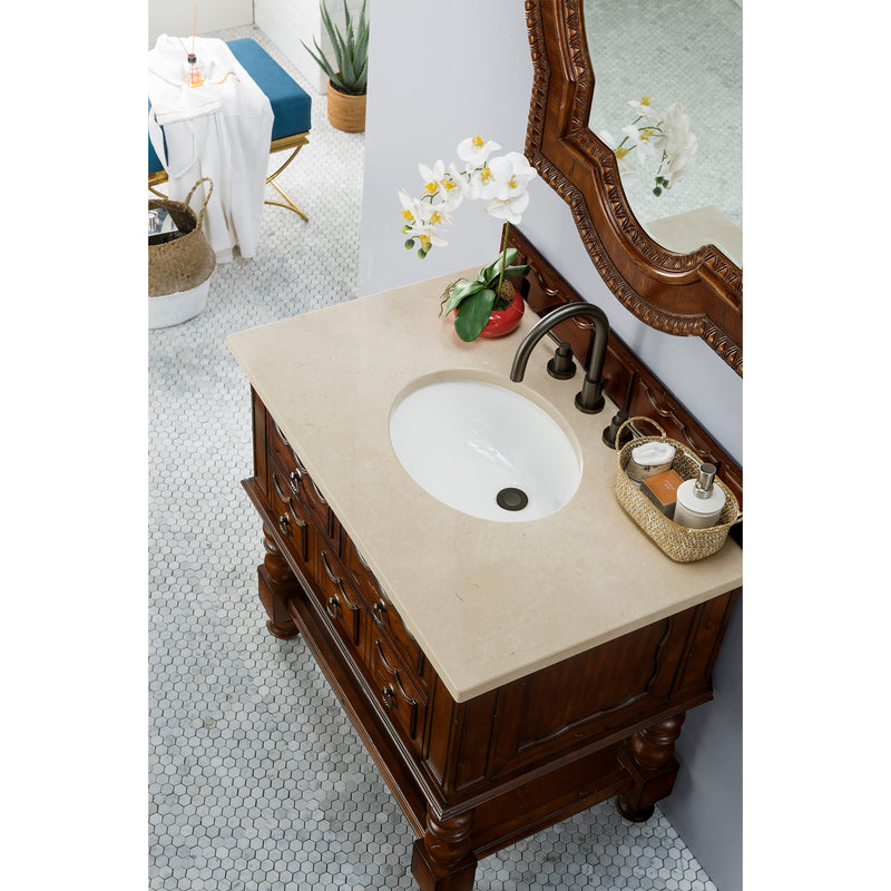 James Martin Castilian 36" Single Vanity Cabinet Aged Cognac with 3 cm Galala Beige Top 160-V36-ACG-3OGLB