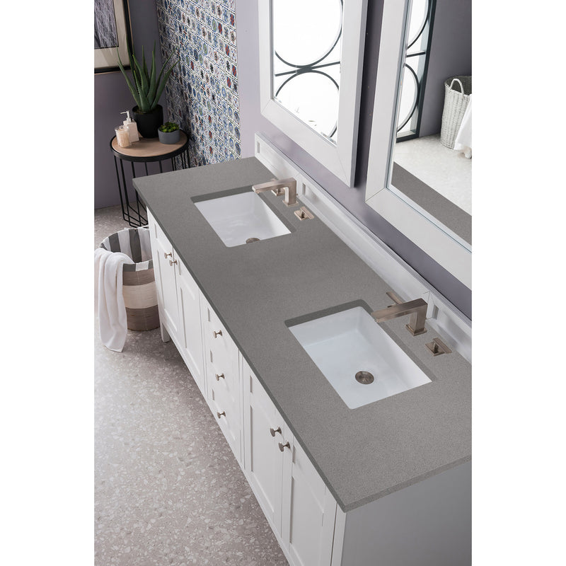 James Martin Palisades 72" Double Vanity Bright White with 3 cm Grey Expo Quartz Top 527-V72-BW-3GEX