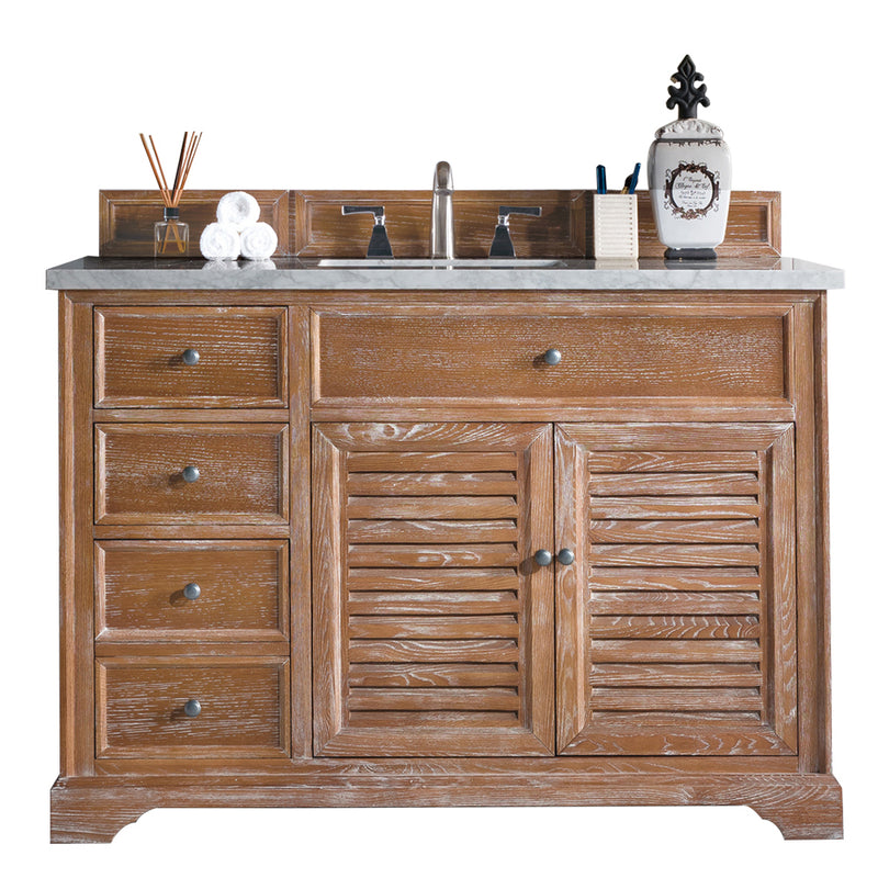 James Martin Savannah 48" Driftwood Single Vanity with 3 cm Carrara Marble Top 238-104-5211-3CAR