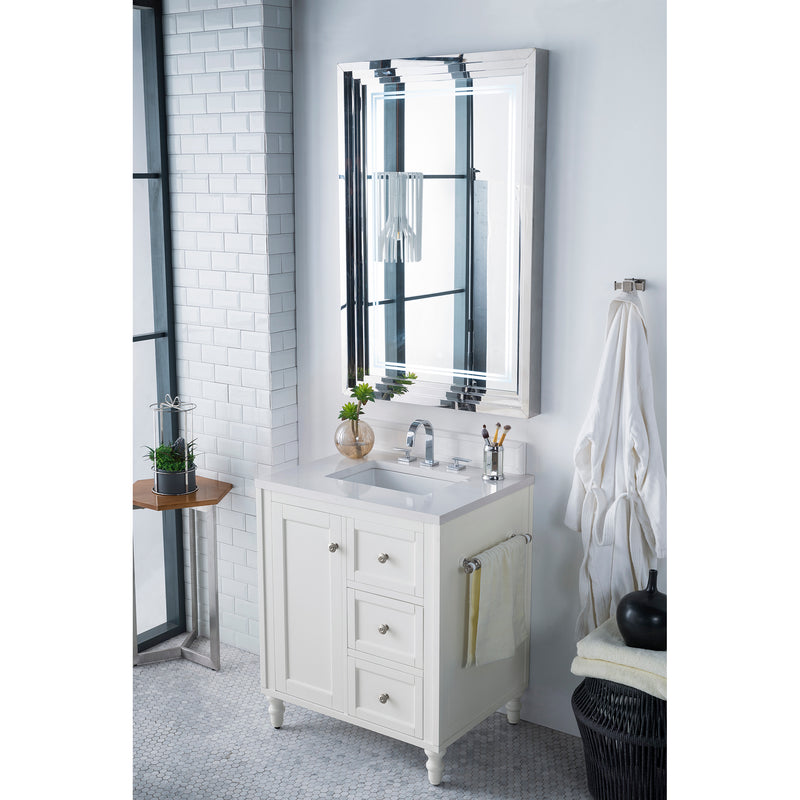 James Martin Copper Cove Encore 30" Single Vanity Bright White with 3 cm Classic White Quartz Top 301-V30-BW-3CLW