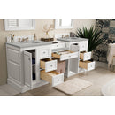 James Martin De Soto 82" Double Vanity Set Bright White with Makeup Table 3 cm Eternal Serena Quartz Top 825-V82-BW-DU-ESR