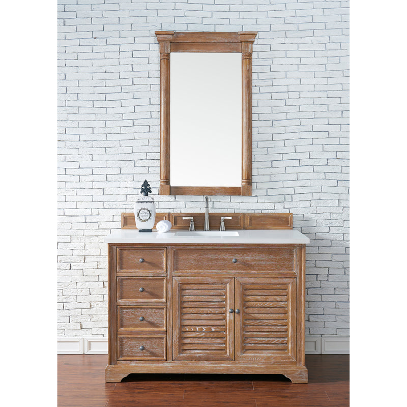 James Martin Savannah 48" Single Vanity Cabinet Driftwood with 3 cm Classic White Quartz Top 238-104-5211-3CLW