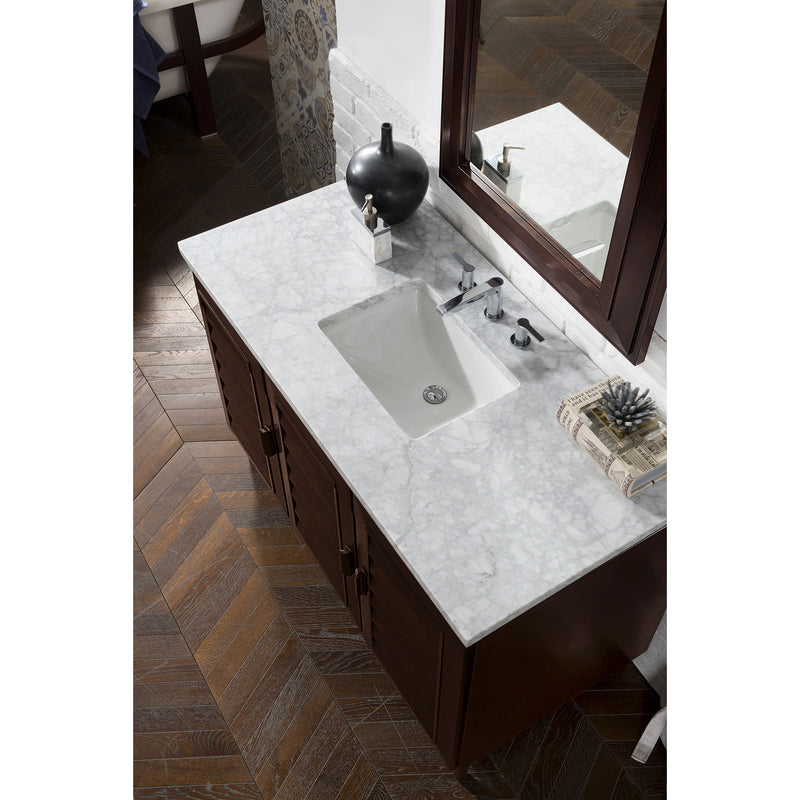 James Martin Portland 48" Single Vanity Burnished Mahogany with 3 cm Carrara Marble Top 620-V48-BNM-3CAR