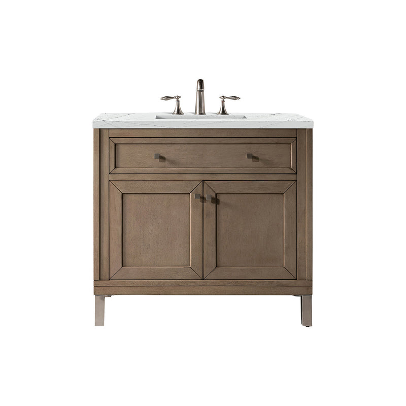 James Martin Chicago 36" Single Vanity Whitewashed Walnut with 3 cm Ethereal Noctis Quartz Top 305-V36-WWW-3ENC