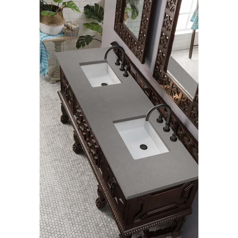 James Martin Balmoral 72" Double Vanity Cabinet Antique Walnut with 3 cm Gray Expo Quartz Top 150-V72-ANW-3GEX