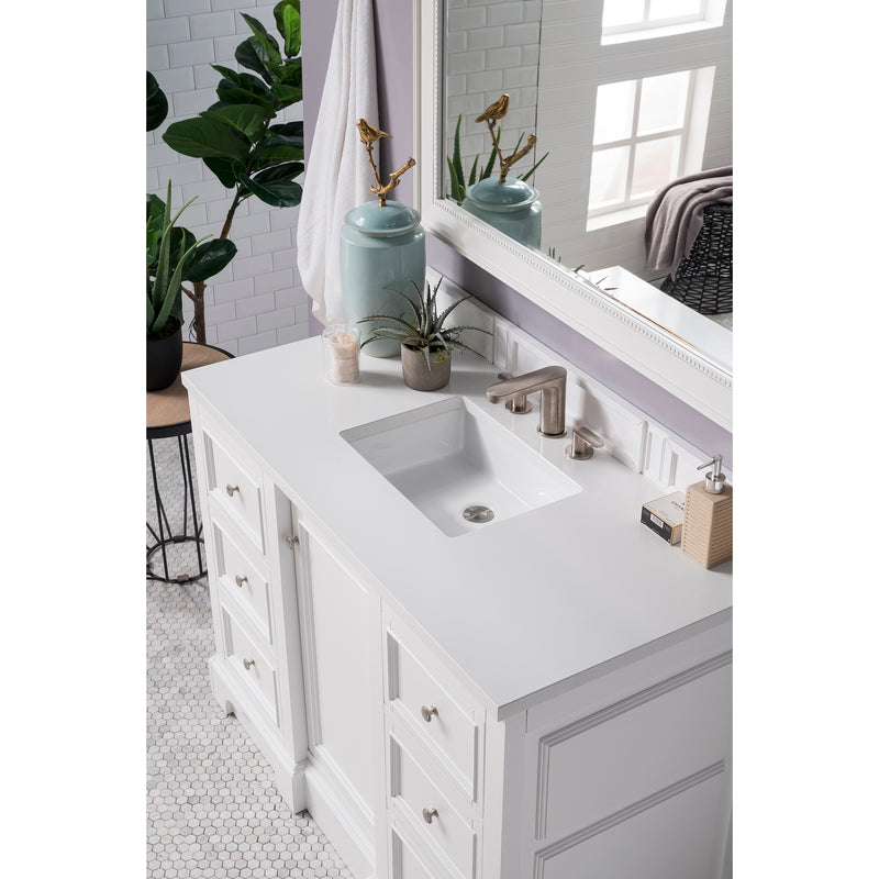 James Martin De Soto 48" Single Vanity Bright White with 3 cm Classic White Quartz Top 825-V48-BW-3CLW