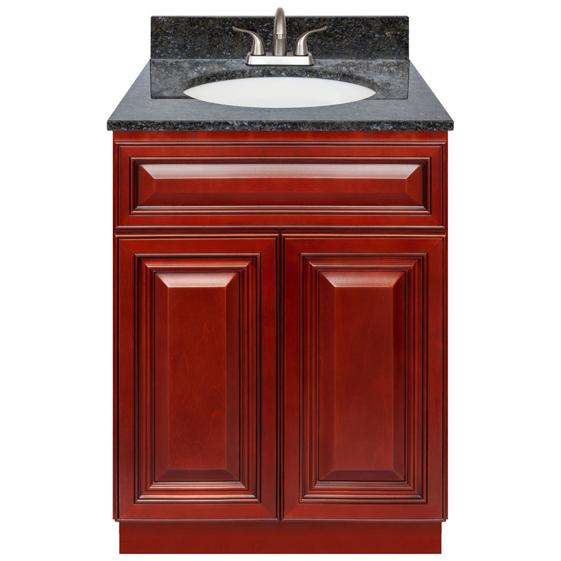 Cherry Bathroom Vanity 24", Blue Butterfly Granite Top, Faucet LB5B BB254-24CH-5B