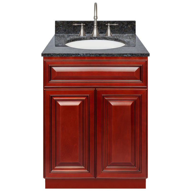 Cherry Bathroom Vanity 24", Blue Butterfly Granite Top, Faucet LB7B BB258-24CH-7B