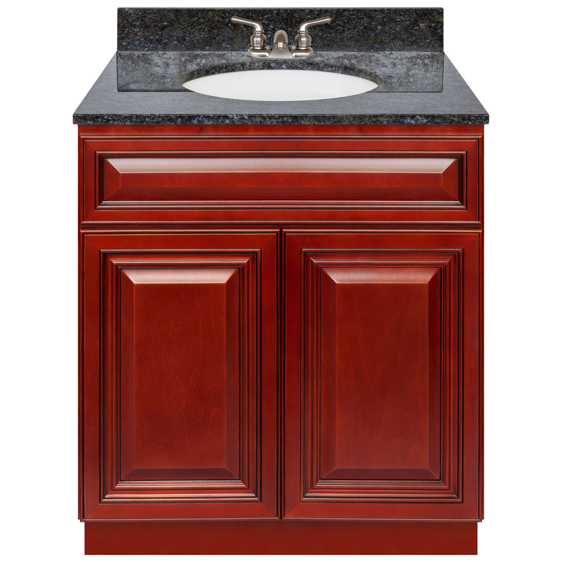 Cherry Bathroom Vanity 30", Blue Butterfly Granite Top, Faucet LB3B BB314-30CH-3B