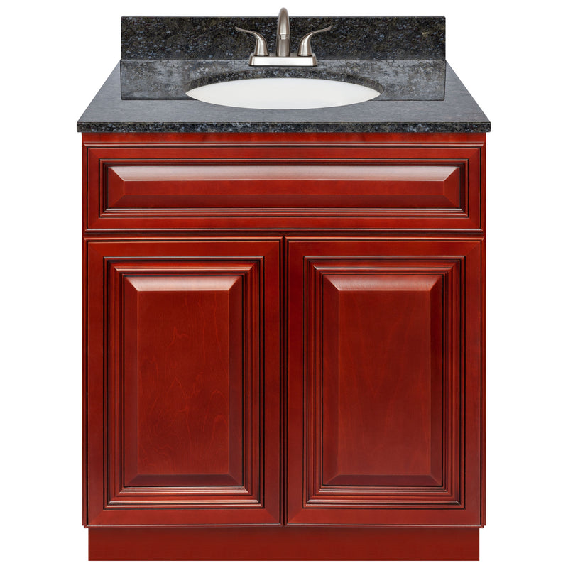 Cherry Bathroom Vanity 30", Blue Butterfly Granite Top, Faucet LB5B BB314-30CH-5B