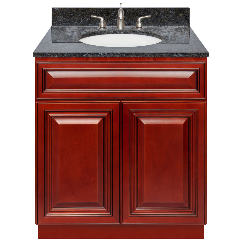 Cherry Bathroom Vanity 30", Blue Butterfly Granite Top, Faucet LB4B BB318-30CH-4B