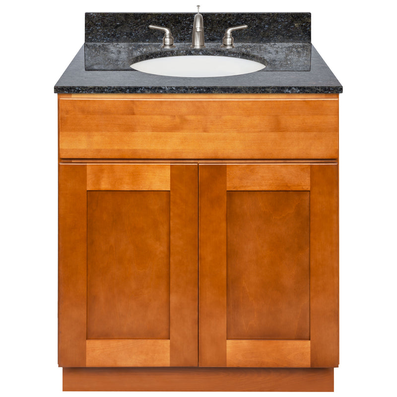 Brown Bathroom Vanity 30", Blue Butterfly Granite Top, Faucet LB4B BB318-30NP-4B