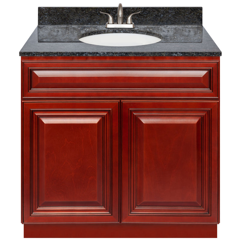 Cherry Bathroom Vanity 36", Blue Butterfly Granite Top, Faucet LB5B BB374-36CH-5B