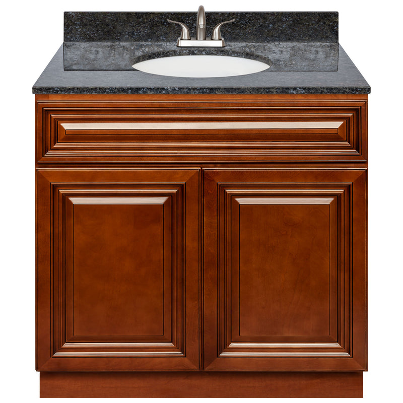 Brown Bathroom Vanity 36", Blue Butterfly Granite Top, Faucet LB5B BB374-36GN-5B