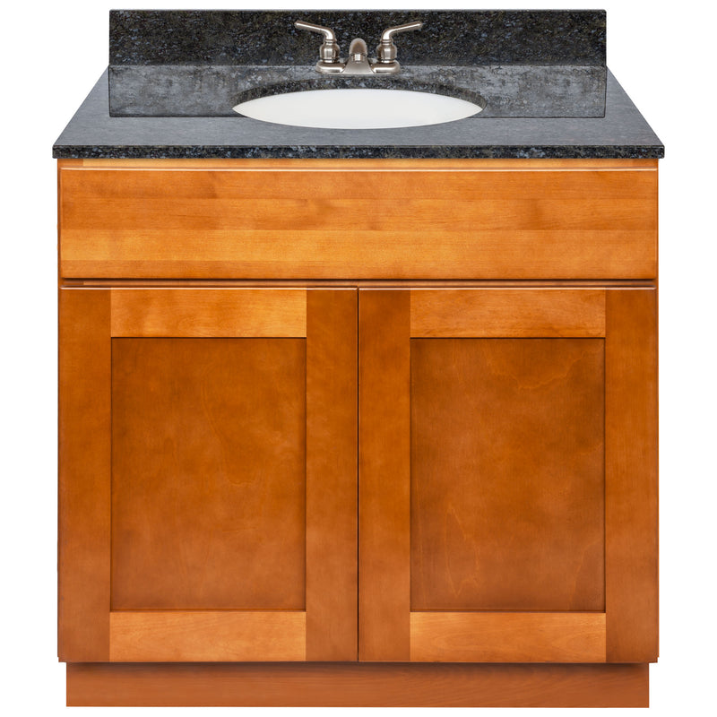 Brown Bathroom Vanity 36", Blue Butterfly Granite Top, Faucet LB3B BB374-36NP-3B