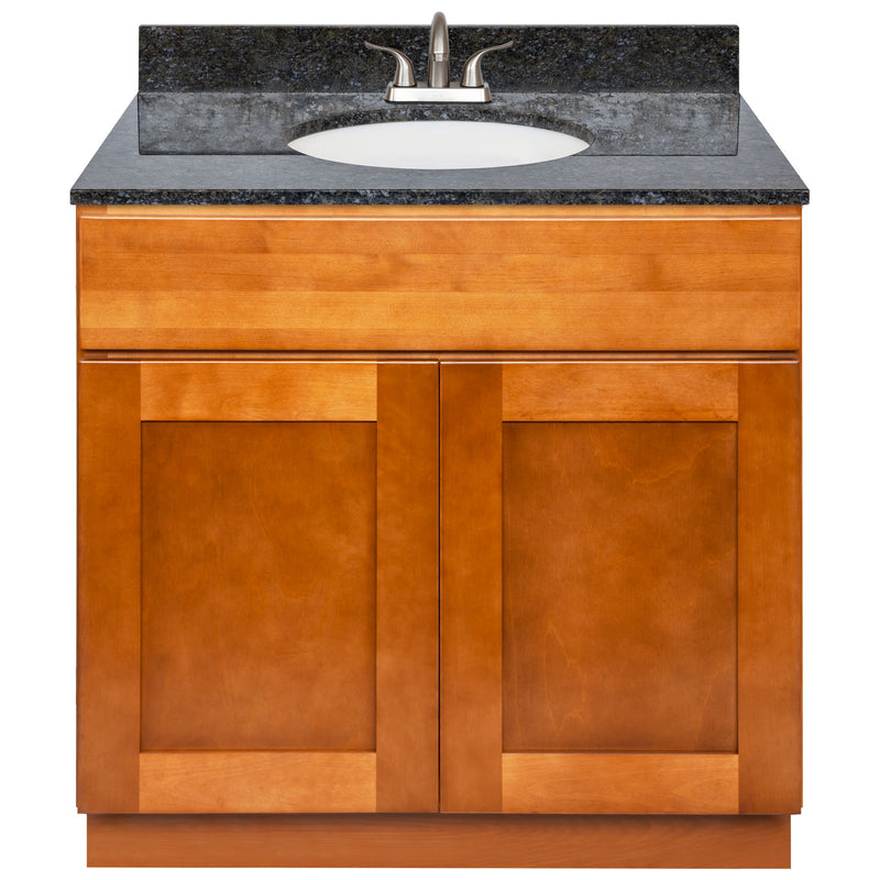 Brown Bathroom Vanity 36", Blue Butterfly Granite Top, Faucet LB5B BB374-36NP-5B