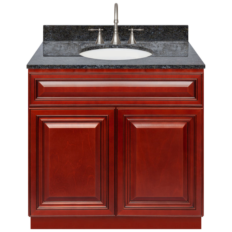 Cherry Bathroom Vanity 36", Blue Butterfly Granite Top, Faucet LB7B BB378-36CH-7B