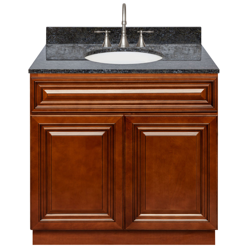 Brown Bathroom Vanity 36", Blue Butterfly Granite Top, Faucet LB7B BB378-36GN-7B