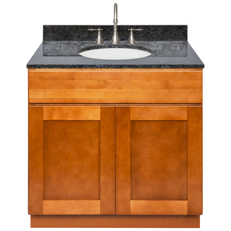 Brown Bathroom Vanity 36", Blue Butterfly Granite Top, Faucet LB7B BB378-36NP-7B