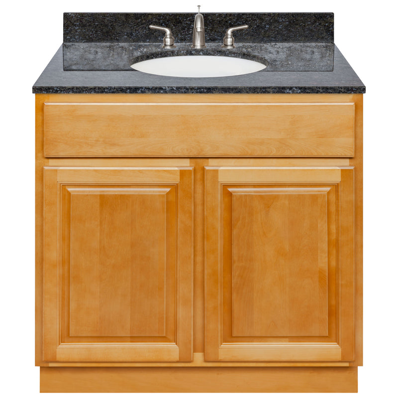 Brown Bathroom Vanity 36", Blue Butterfly Granite Top, Faucet LB4B BB378-36RC-4B