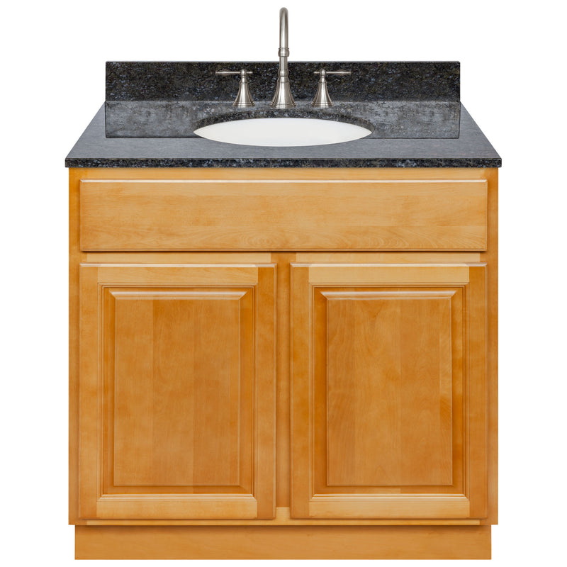 Brown Bathroom Vanity 36", Blue Butterfly Granite Top, Faucet LB7B BB378-36RC-7B