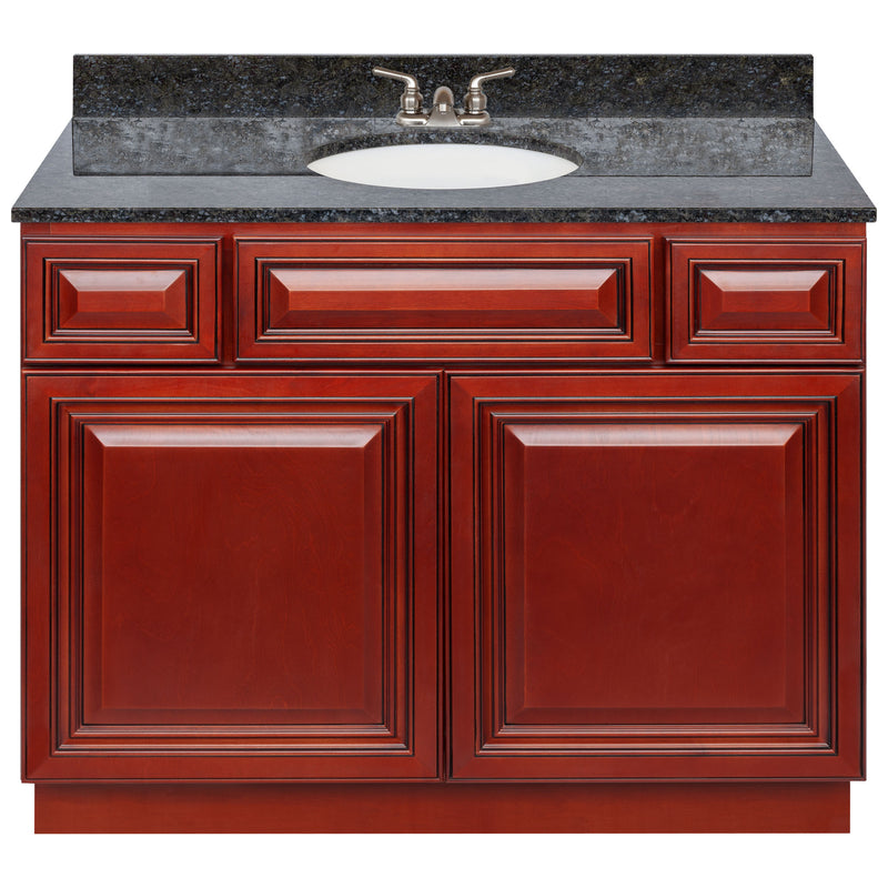 Cherry Bathroom Vanity 42", Blue Butterfly Granite Top, Faucet LB3B BB434-42CH-3B