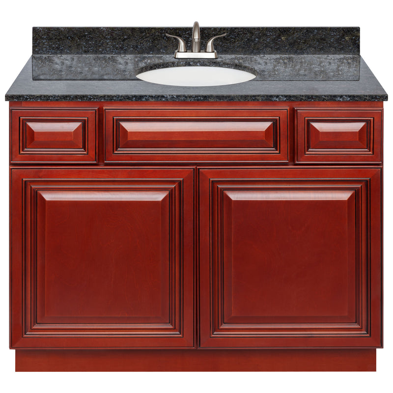 Cherry Bathroom Vanity 42", Blue Butterfly Granite Top, Faucet LB5B BB434-42CH-5B